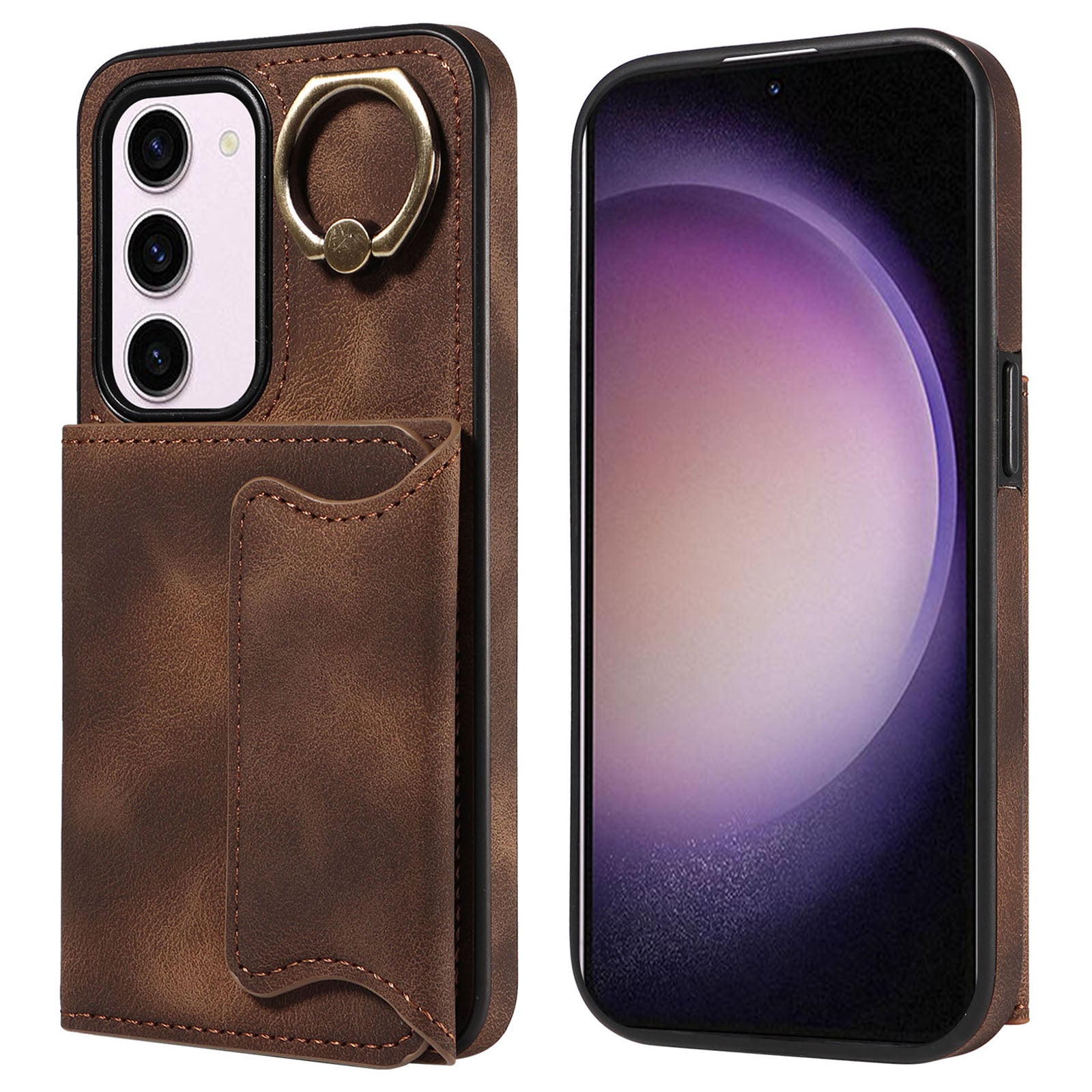 001 PU Leather TPU Back Cover for Samsung Galaxy S23 Ring Kickstand Phone Case with Card Holder 001 PU Leather TPU Back Cover for Samsung Galaxy S23 Ring Kickstand Phone Case with Card Holder